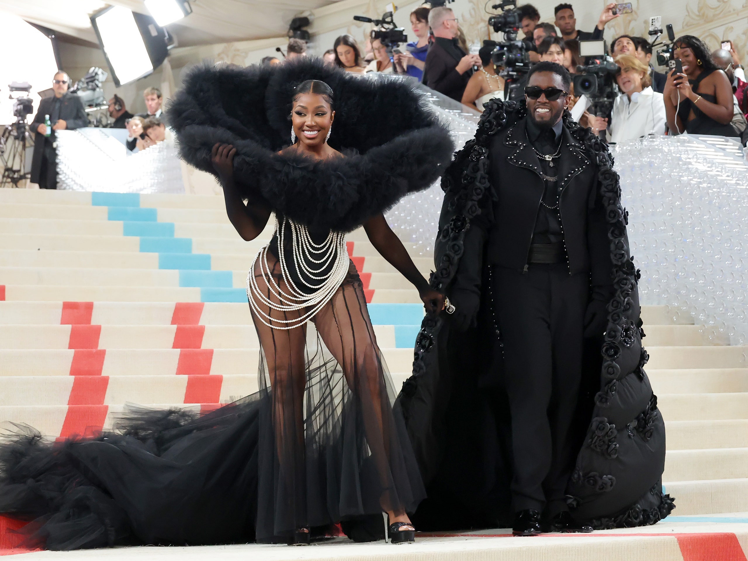 NEW YORK NEW YORK  MAY 01  Yung Miami and Sean â€˜Diddyâ€˜ Combs depart The 2023 Met Gala Celebrating Karl Lagerfeld A...